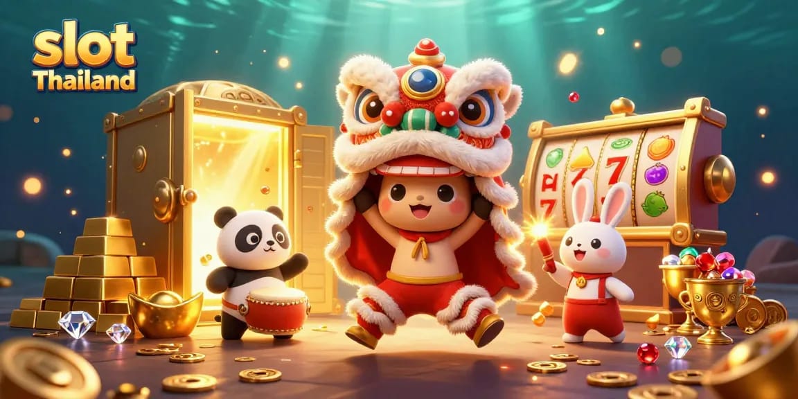 Menangkan slot Thailand dengan karakter tarian singa dan simbol berkilau dalam permainan slot yang meriah.