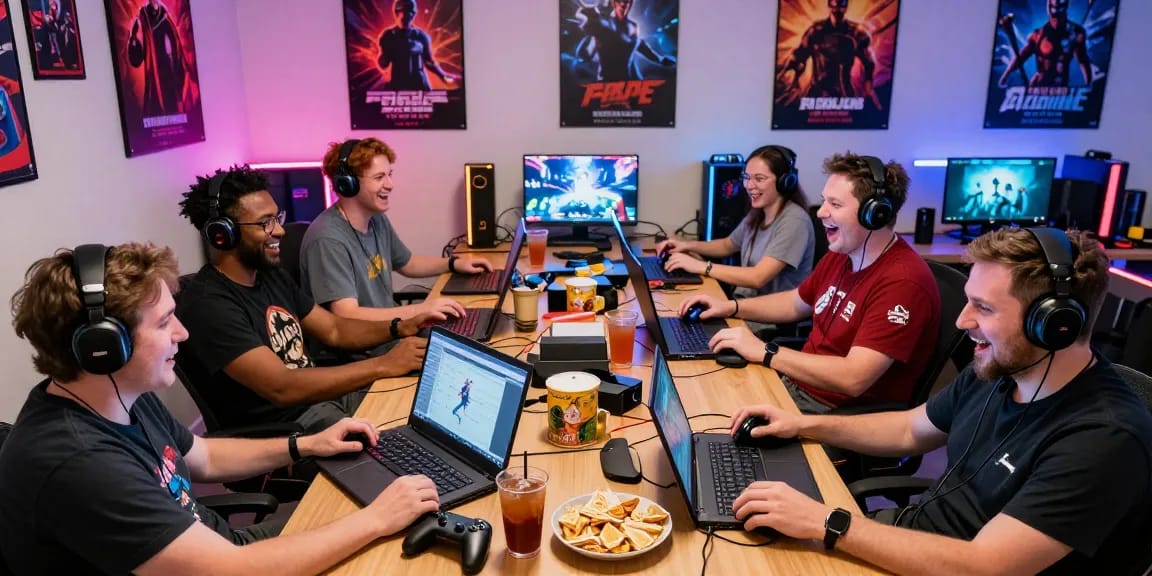Porn game enthusiasts enjoying interactive gameplay together in a vibrant gaming environment.