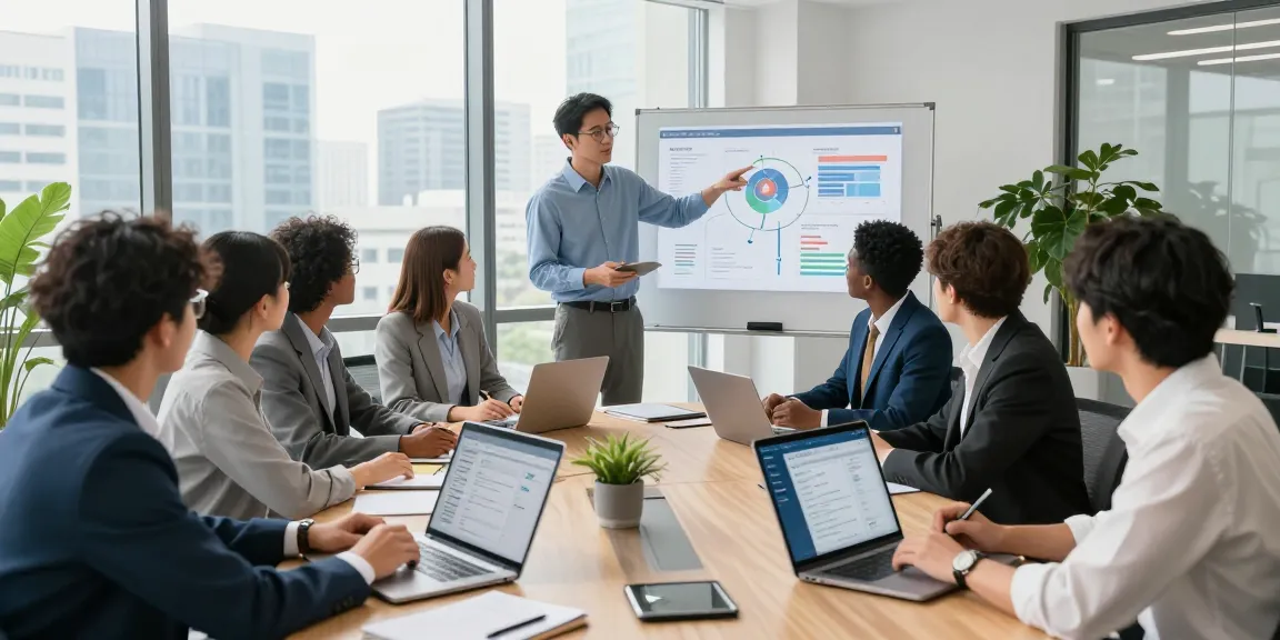 Business professionals discussing cloud based phone system solutions in a modern office environment.