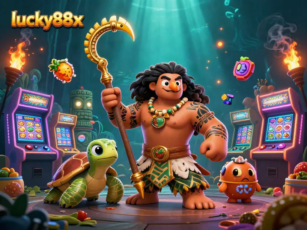 Engage with lucky88x, experiencing vibrant 3D casino elements with a Polynesian-style hawk and its turtle sidekick.