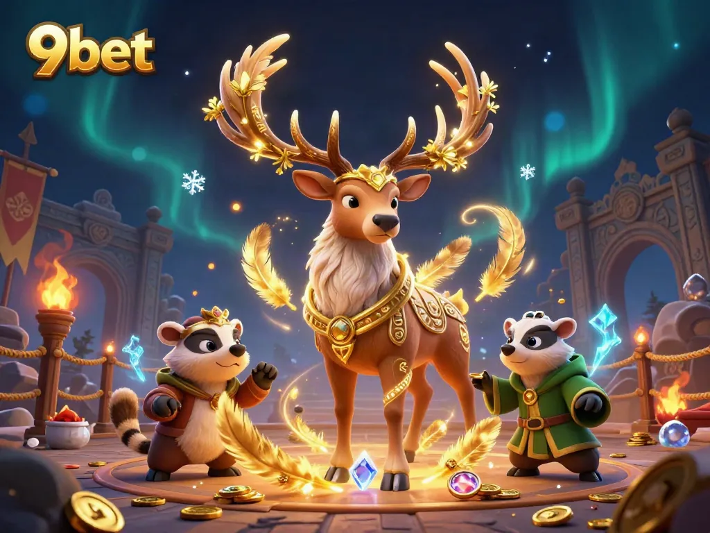Experience 9bet's gaming adventure with vibrant characters exploring a dynamic casino setting