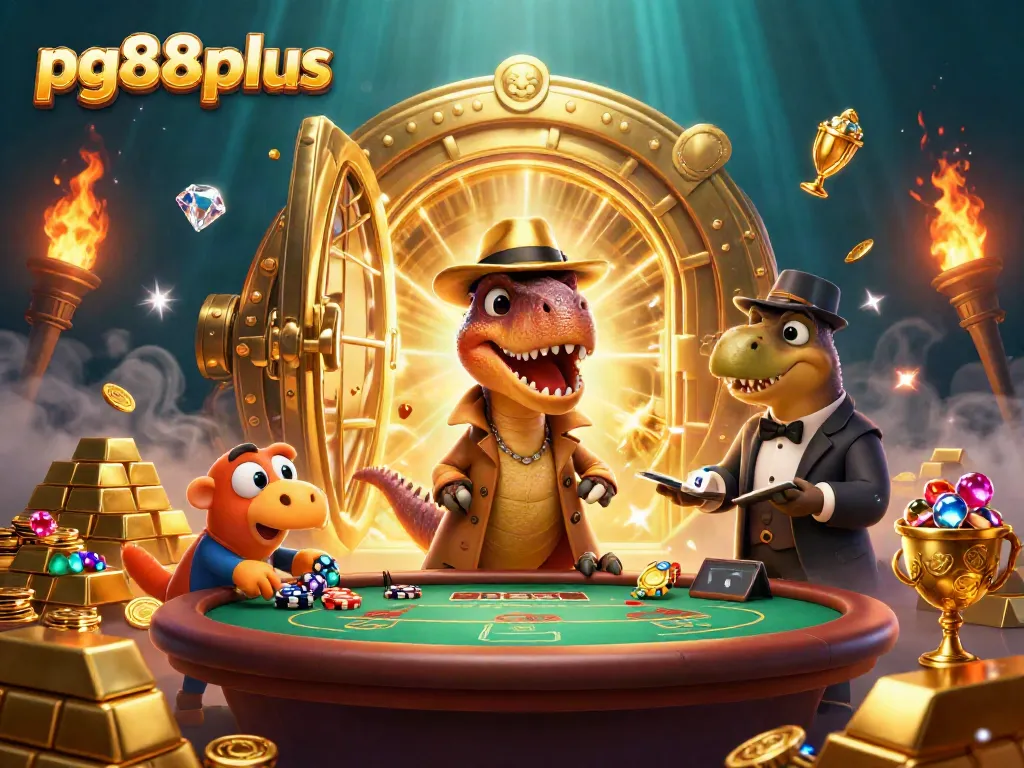 Engage in exciting gaming at pg88plus with a colorful scene of energetic characters and rich casino elements.