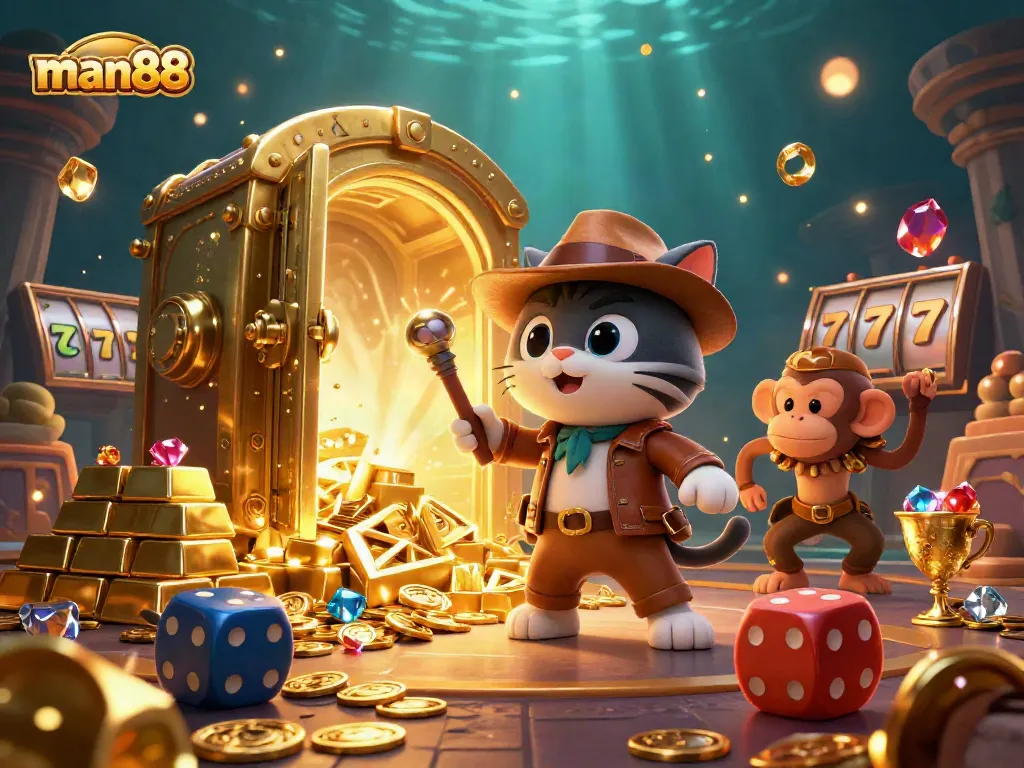 Experience the thrill of man88 as the cat archaeologist uncovers dazzling riches in a vibrant casino.