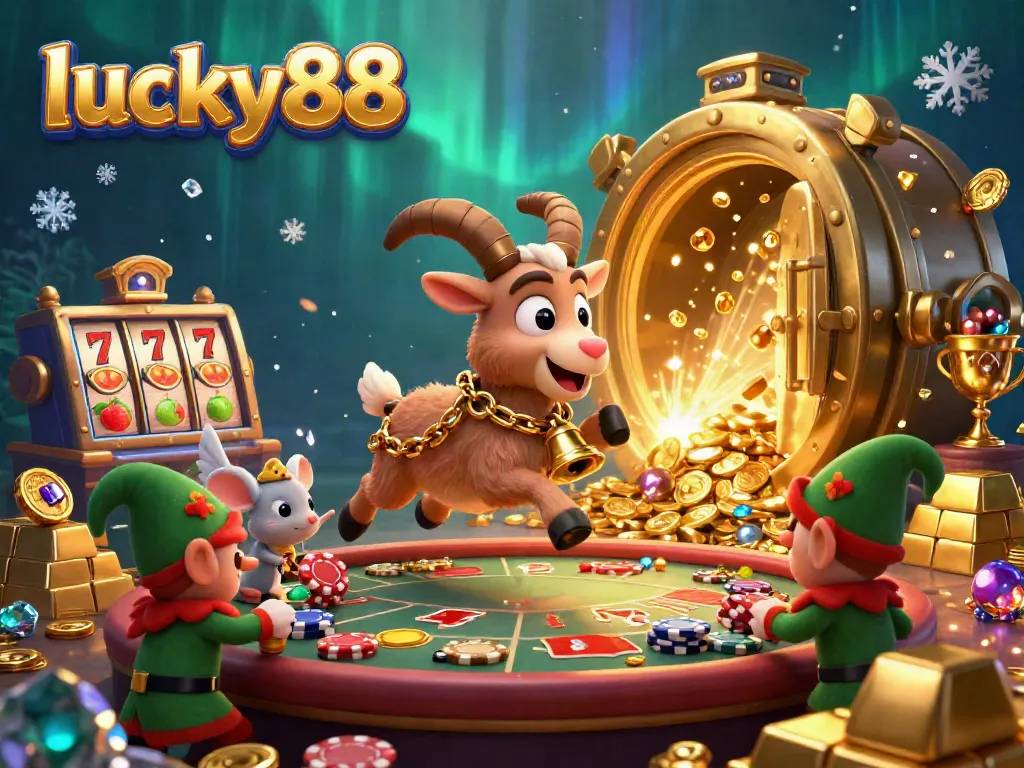 Experience lucky88's vibrant casino atmosphere with playful characters stealing poker chips and treasures.