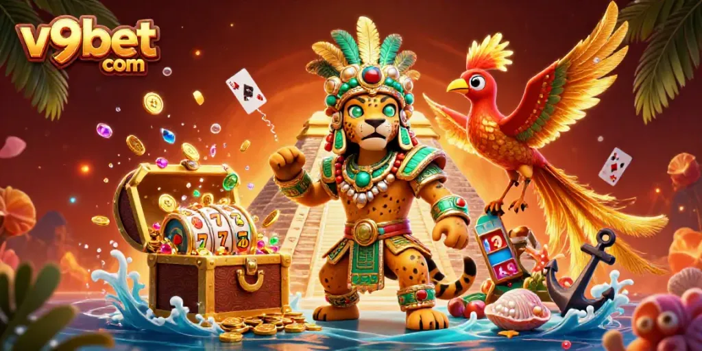Experience thrilling gameplay at v9bet com with a vibrant 3D casino scene full of action.