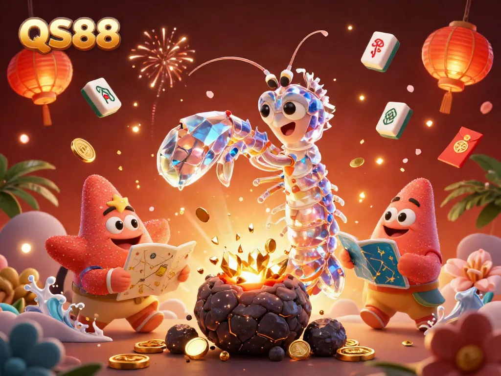 Experience thrilling casino action at QS88, featuring a galactic samurai crab amidst golden coins and vibrant game elements.