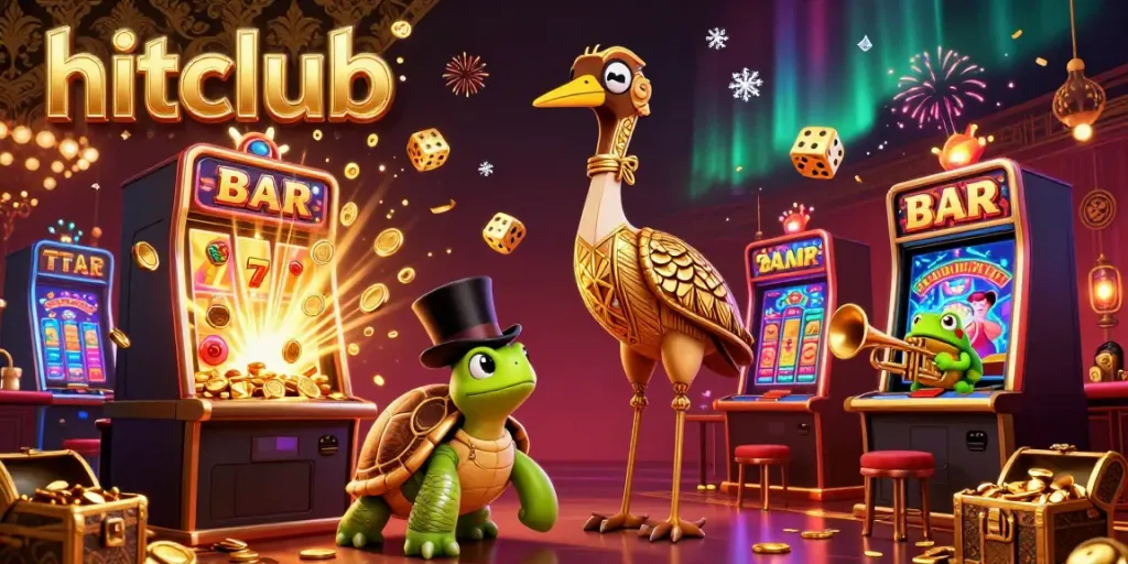 Experience the exciting hitclub atmosphere with dynamic slot machines and lively characters.
