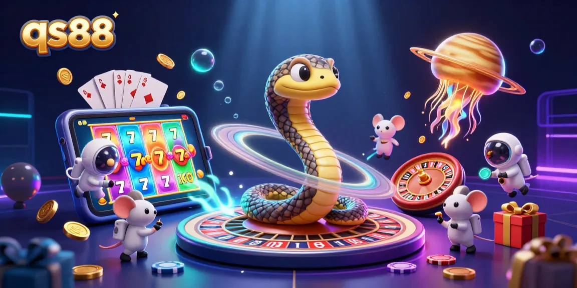 Experience thrill with qs88's vibrant casino scene, featuring astronauts betting on galactic roulette.