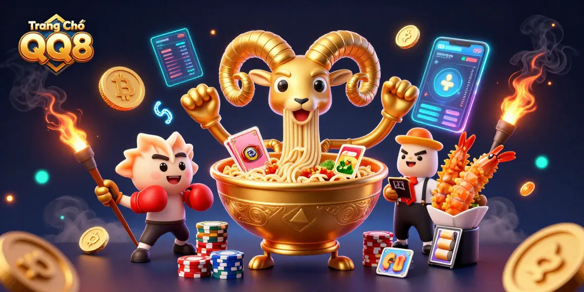 Experience thrilling action on Trang Chủ QQ8 with a vibrant 3D casino scene alive with crypto and gaming elements.