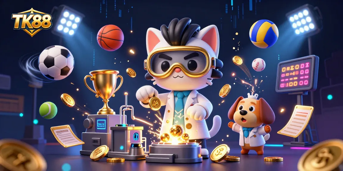 Experience thrilling excitement at TK88 with a mad scientist cat creating a gold-coin-replication machine.